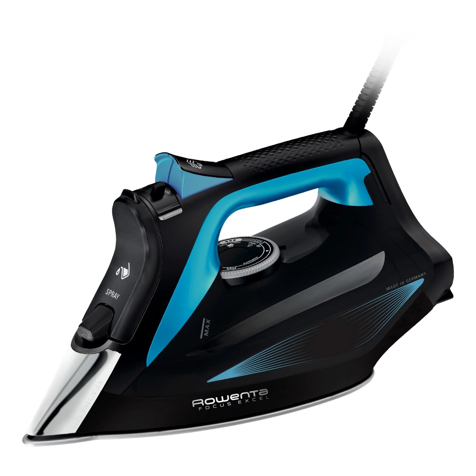 Plancha de vapor – Rowenta DW5310D1 Focus Excel, 2700 W, 180 g/min, Suela Microsteam 400 HD Láser, 150 ml, Azul metalizado y negro