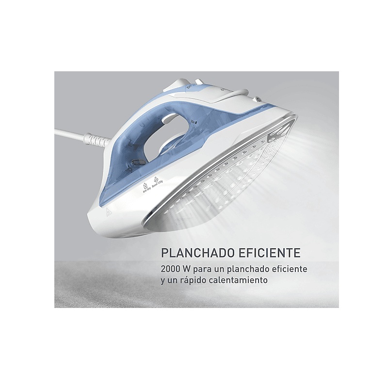 Plancha de vapor – Tefal Virtuo 30 FV2C41, 2000 W, 120 g/min, 0,24 L, Blanco y azul